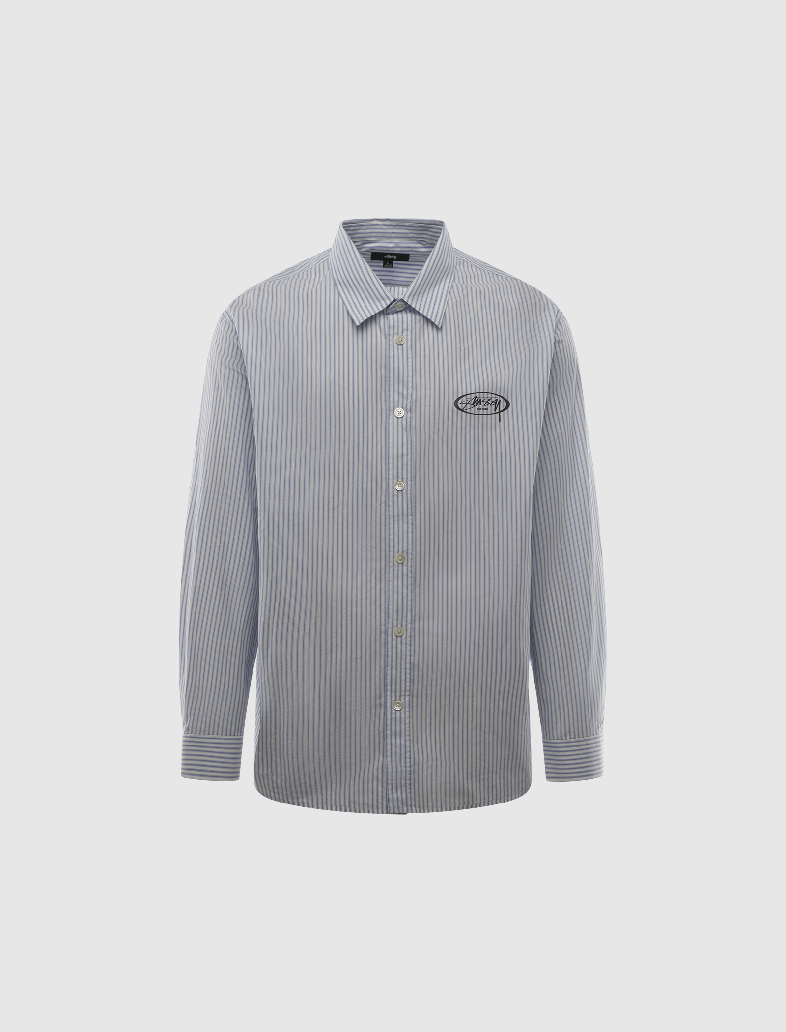 トップス Stussy Standard Logo Shirt Blue Stripe M STÜSSY STANDARD LOGO SHIRT