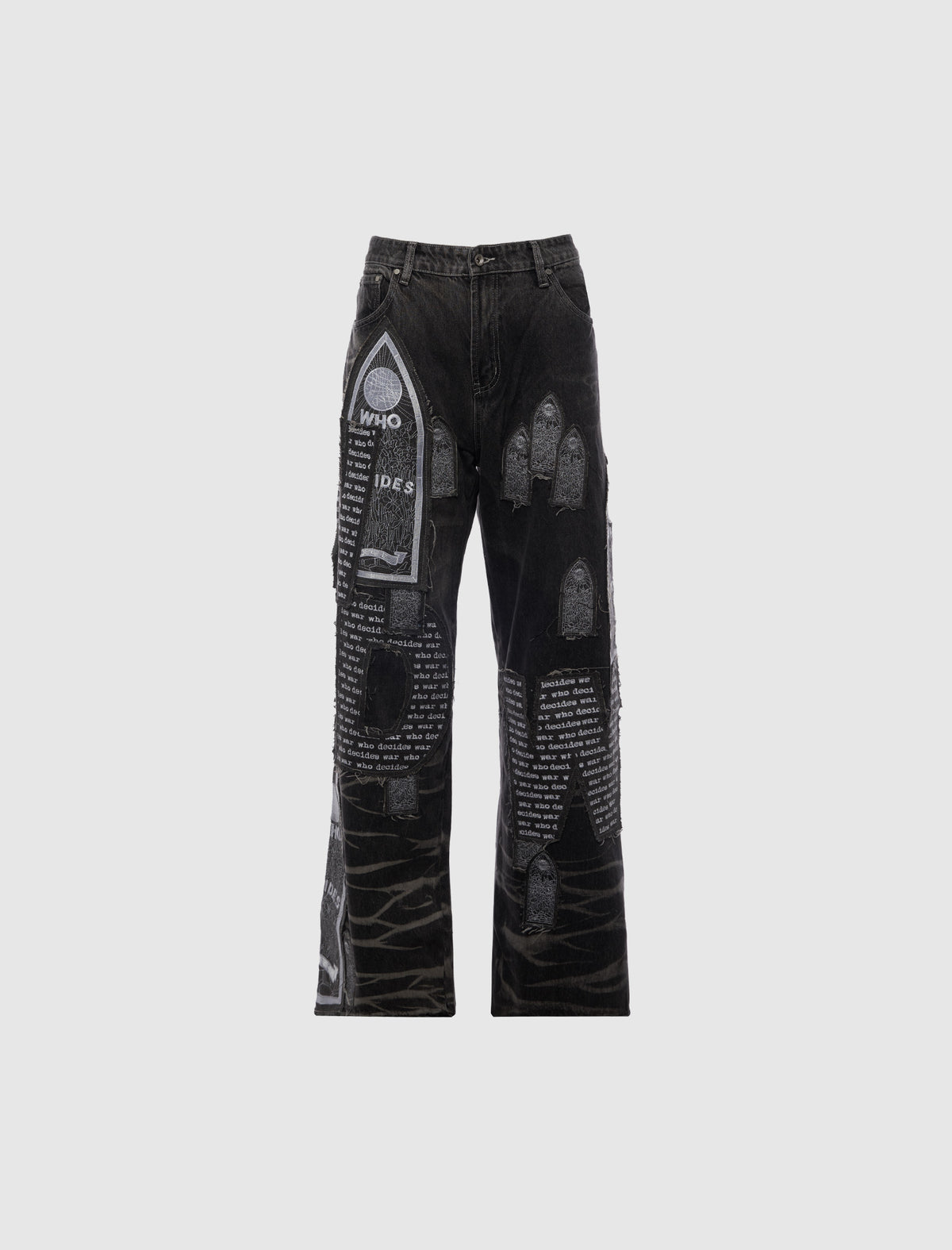 WHO DECIDES WAR PATCHED DENIM