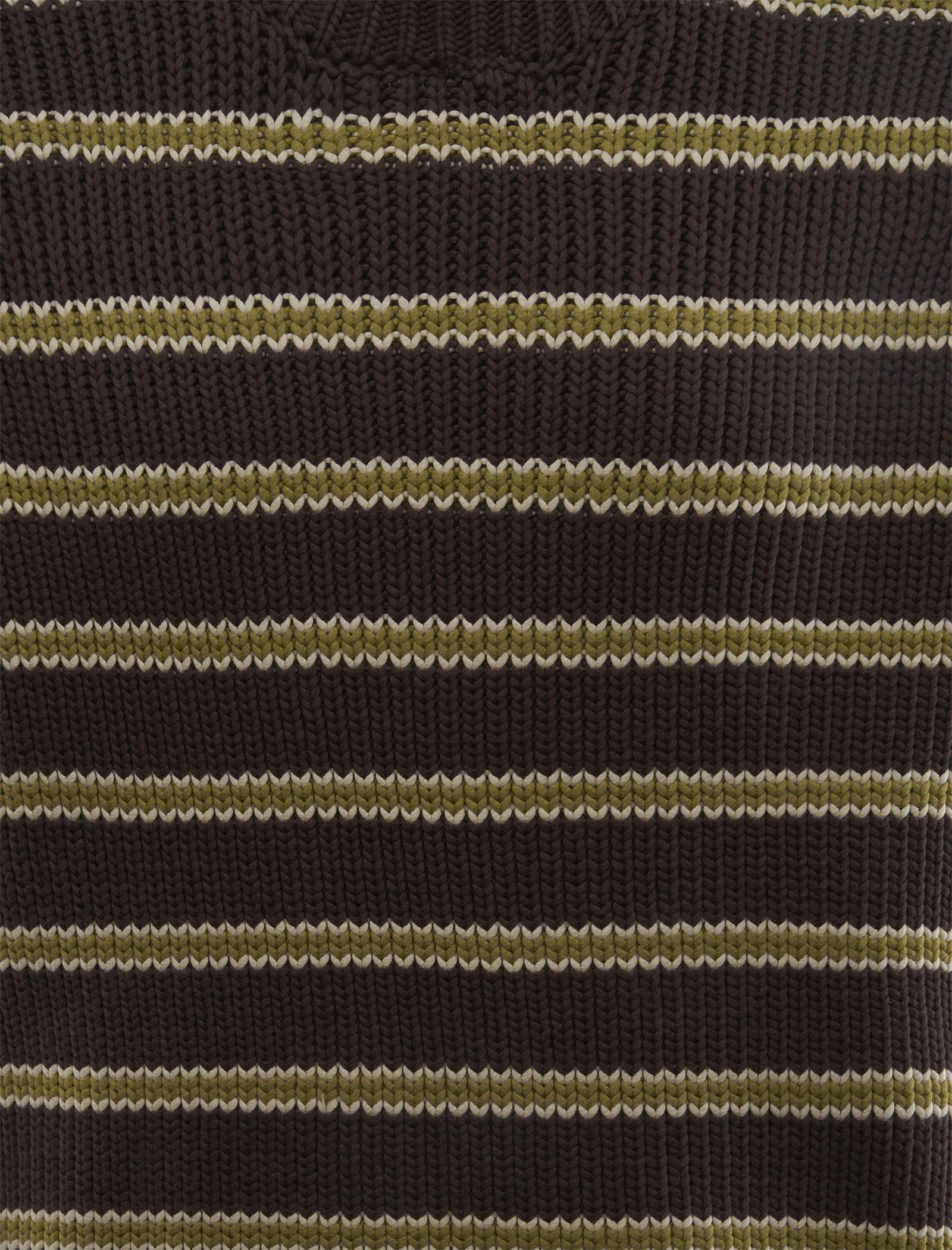 A close-up of the STRIPE CREW shows horizontal dark brown, beige, and olive green stripes with a ribbed knit texture.