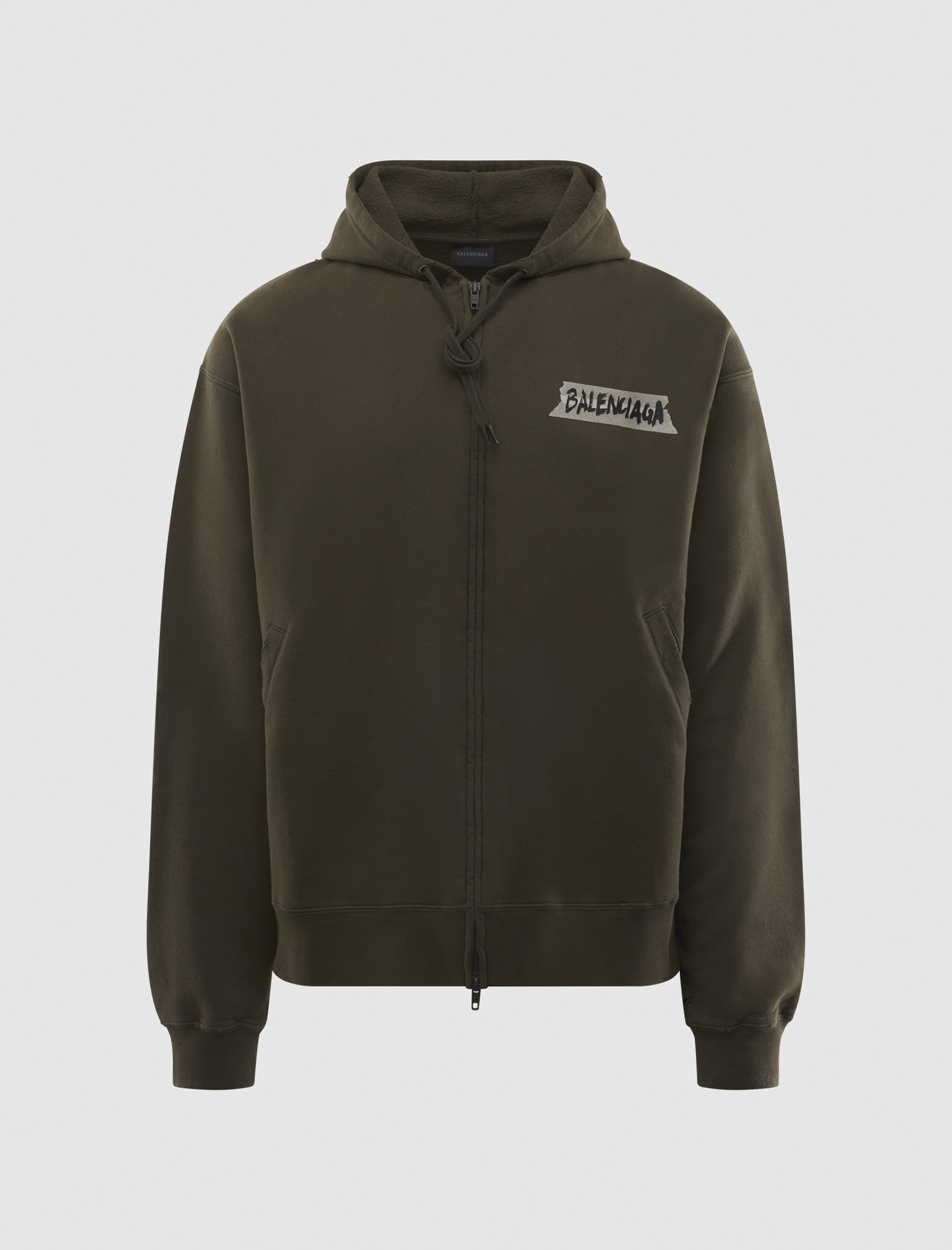 BALENCIAGA MASKING TAPE OVERSIZED ZIP-UP HOODIE