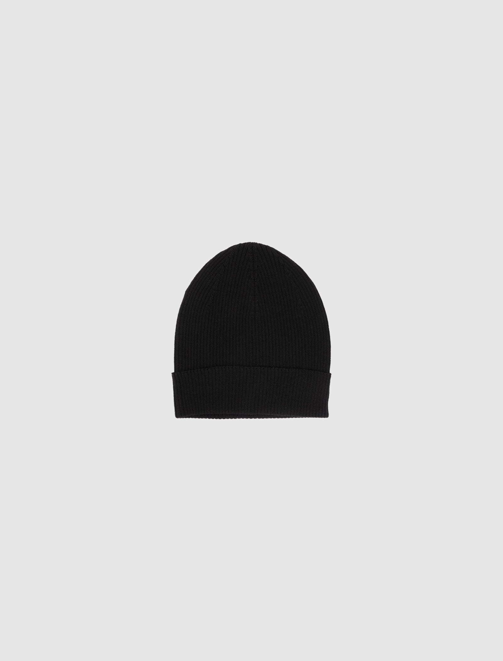 RICK OWENS ブラック ロールドビーニー RICK OWENS RIBBED BEANIE