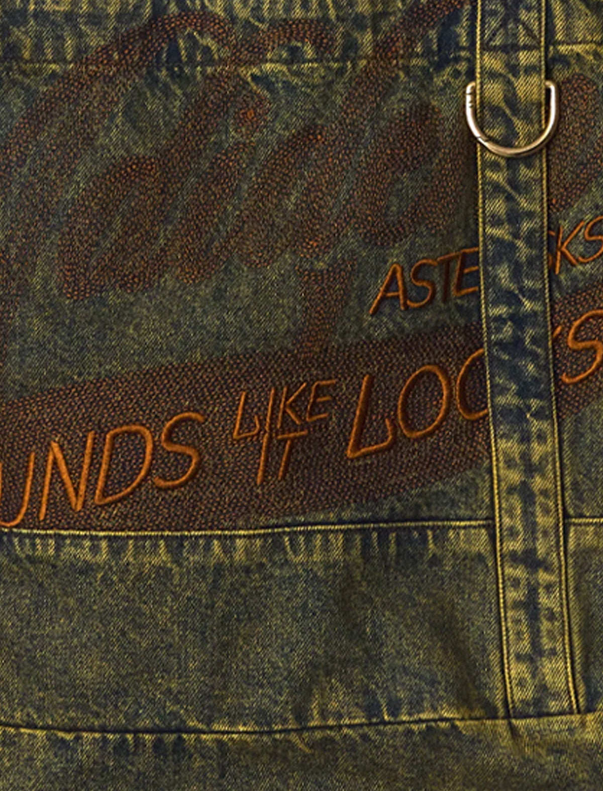 RUST DENIM CHAINSTITCH SCRIPT TOTE BAG