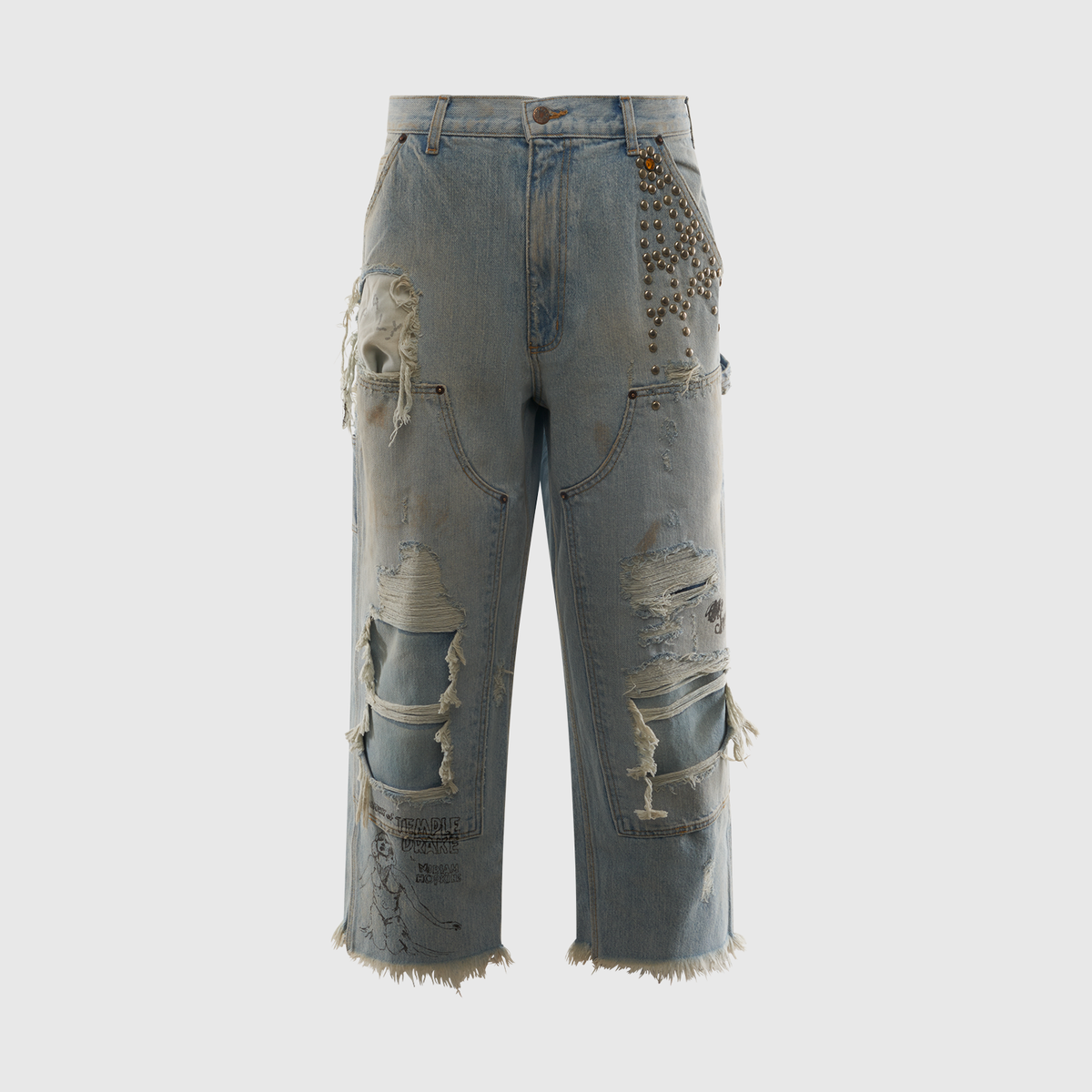 週末sale 新品★UND HARD DAMAGE LOOSE DENIM PALY BUSTED DBL KNEE JEAN