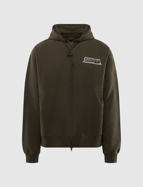 BALENCIAGA MASKING TAPE OVERSIZED ZIP-UP HOODIE