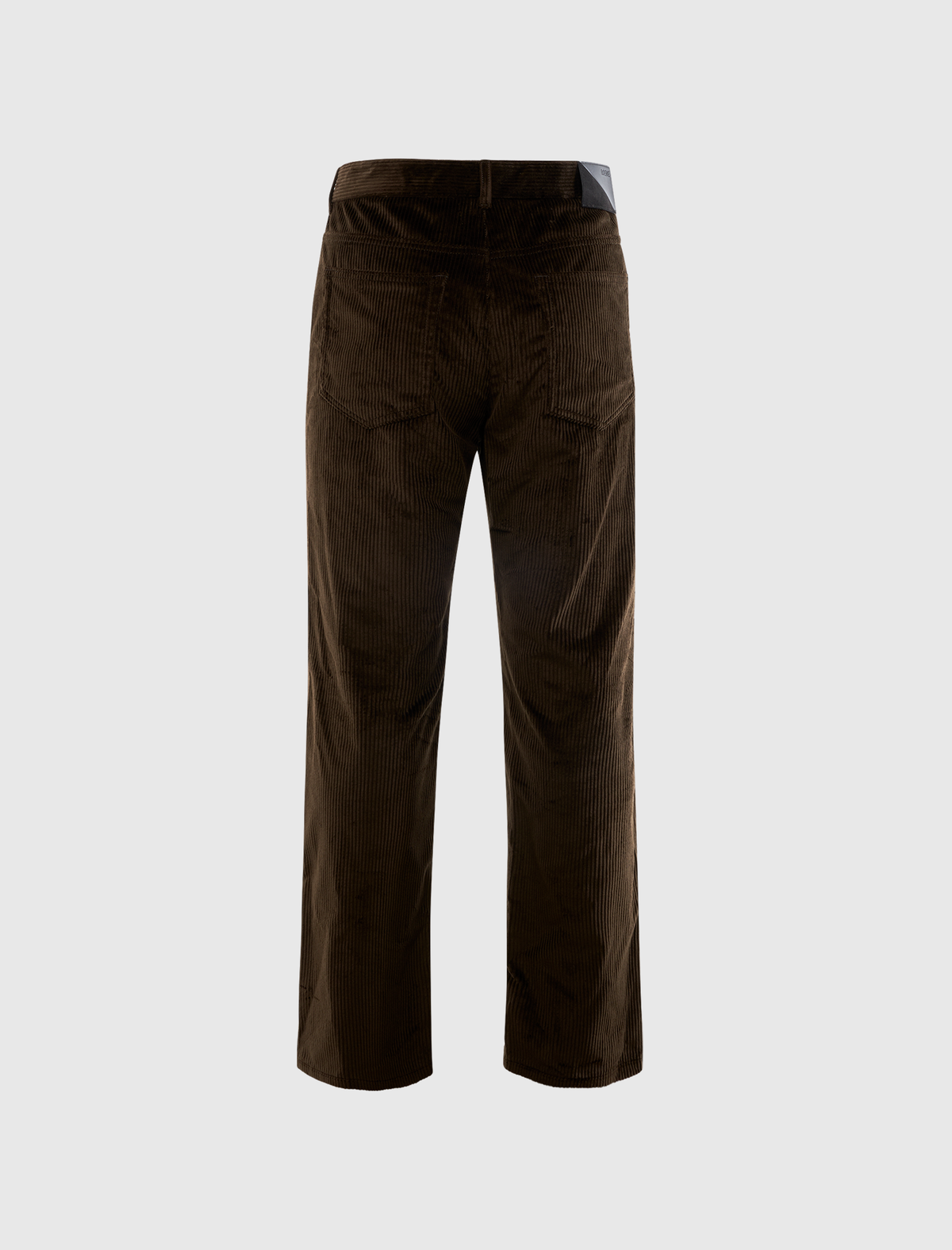 Back view of brown TROUSERS IN COTTON CORDUROY with a straight-leg fit, two rear pockets, and a small branded patch on the waistband.