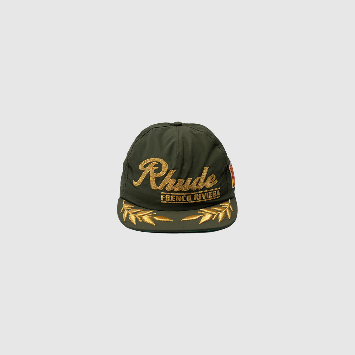 Rhude Straw Bucket Adjustable Hat Tan Black Triangle Plated Logo RHUDE Trucker Hat Triple R Logo Tan and Black Adjustable  main image 4