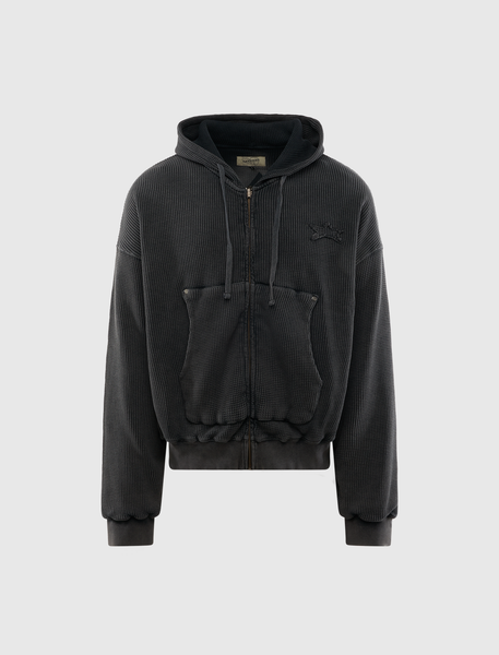 パーカー WAFFLE HOODIE TOP Men's 14G waffle l/s zip hoody （パーカー）｜three dots