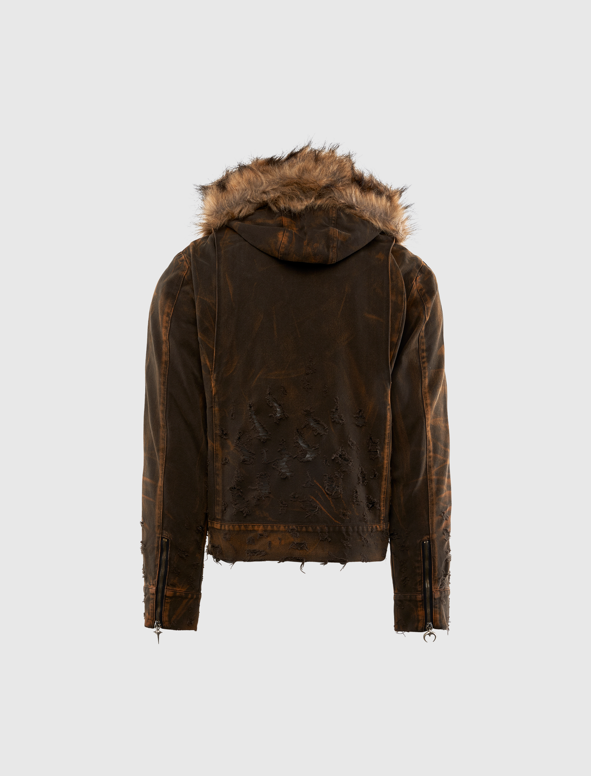 TWO TONE WASHED FUR HOODED JACKET